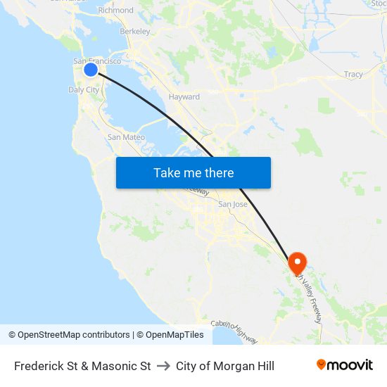 Frederick St & Masonic St to City of Morgan Hill map