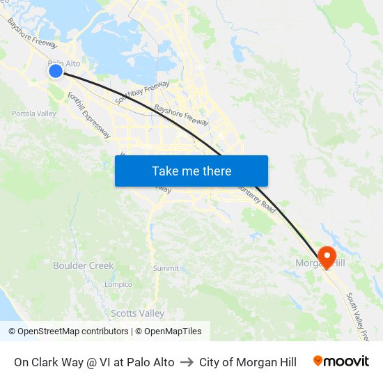 On Clark Way @ VI at Palo Alto to City of Morgan Hill map