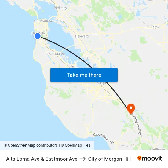 Alta Loma Ave & Eastmoor Ave to City of Morgan Hill map