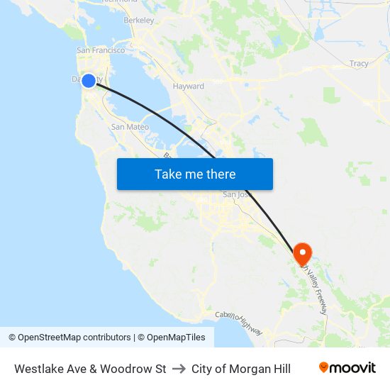 Westlake Ave & Woodrow St to City of Morgan Hill map