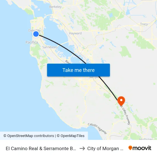 El Camino Real & Serramonte Blvd to City of Morgan Hill map