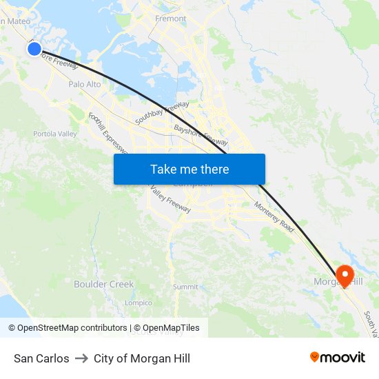 San Carlos to City of Morgan Hill map