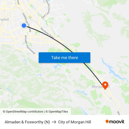 Almaden & Foxworthy (N) to City of Morgan Hill map