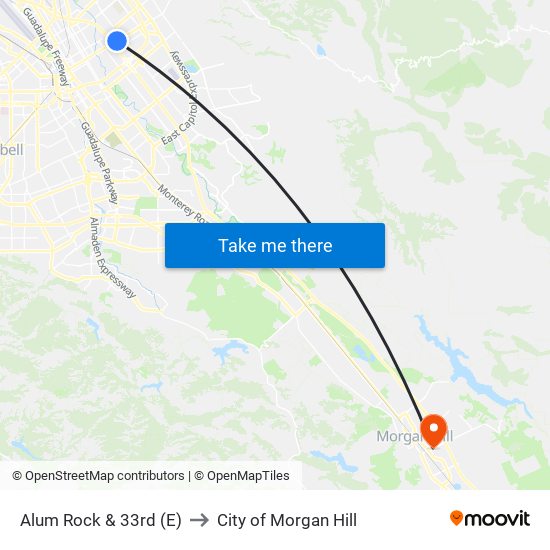Alum Rock & 33rd (E) to City of Morgan Hill map