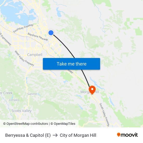 Berryessa & Capitol (E) to City of Morgan Hill map