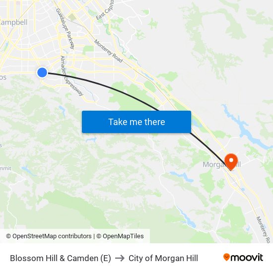 Blossom Hill & Camden (E) to City of Morgan Hill map