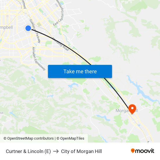 Curtner & Lincoln (E) to City of Morgan Hill map