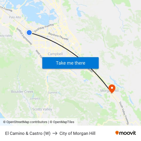 El Camino & Castro (W) to City of Morgan Hill map