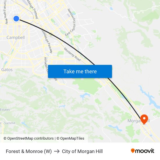 Forest & Monroe (W) to City of Morgan Hill map