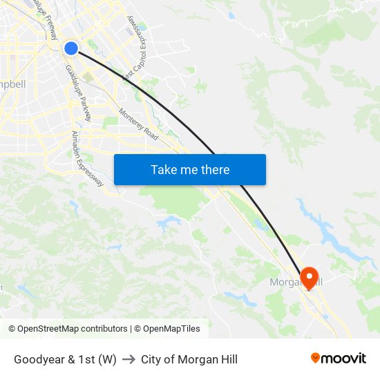 Goodyear & 1st (W) to City of Morgan Hill map