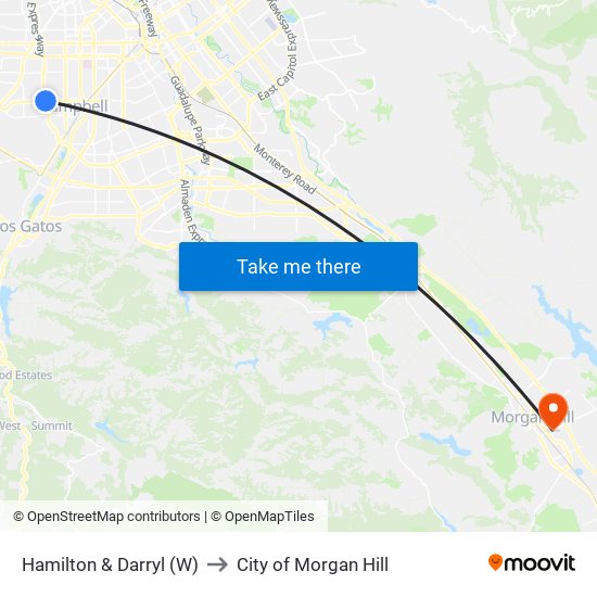 Hamilton & Darryl (W) to City of Morgan Hill map