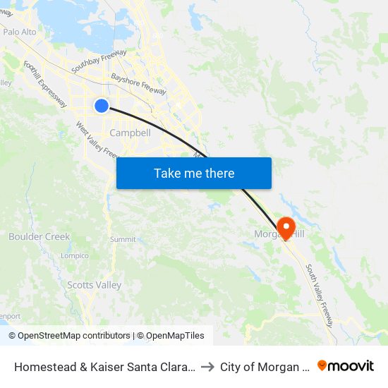 Homestead & Kaiser Santa Clara (W) to City of Morgan Hill map