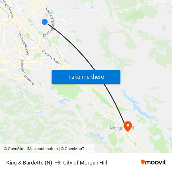 King & Burdette (N) to City of Morgan Hill map