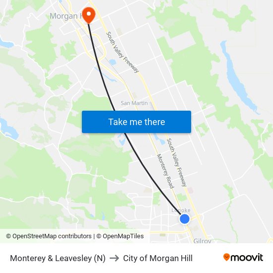 Monterey & Leavesley (N) to City of Morgan Hill map