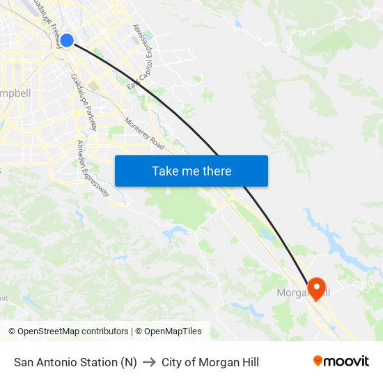 San Antonio Station (N) to City of Morgan Hill map