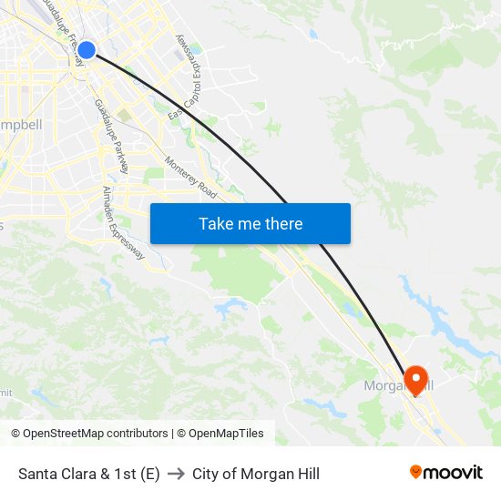 Santa Clara & 1st (E) to City of Morgan Hill map