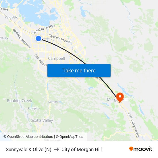 Sunnyvale & Olive (N) to City of Morgan Hill map