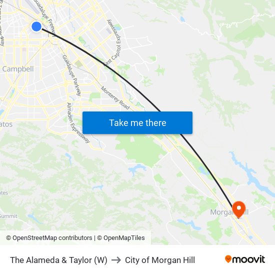 The Alameda & Taylor (W) to City of Morgan Hill map