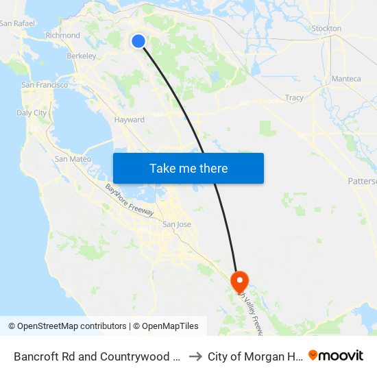 Bancroft Rd and Countrywood Ct to City of Morgan Hill map