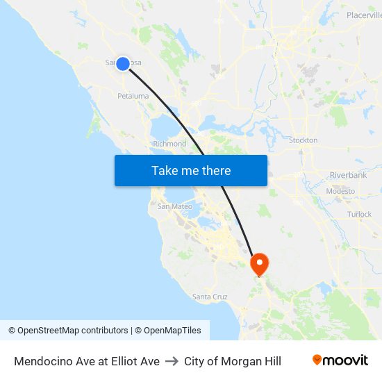 Mendocino Ave at Elliot Ave to City of Morgan Hill map