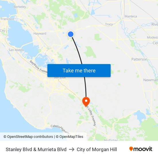 Stanley Blvd & Murrieta Blvd to City of Morgan Hill map