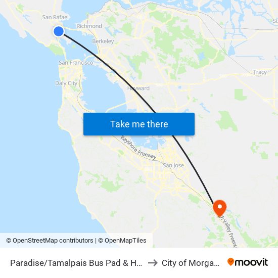 Paradise/Tamalpais Bus Pad & Hwy 101 to City of Morgan Hill map