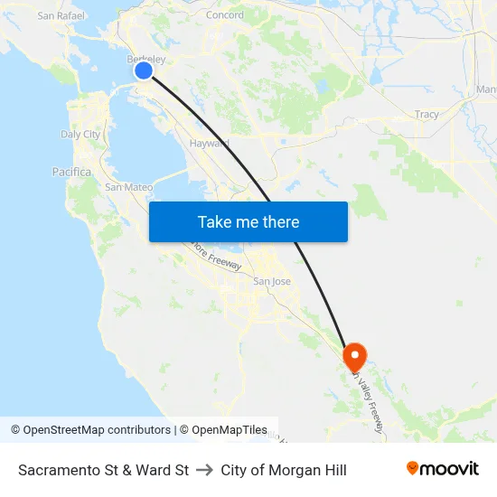 Sacramento St & Ward St to City of Morgan Hill map