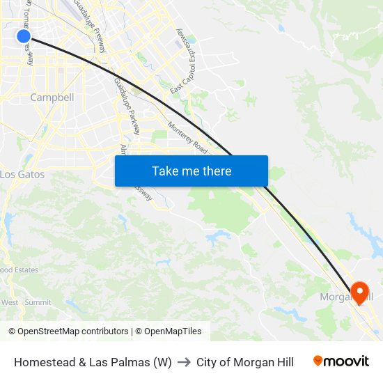 Homestead & Las Palmas (W) to City of Morgan Hill map