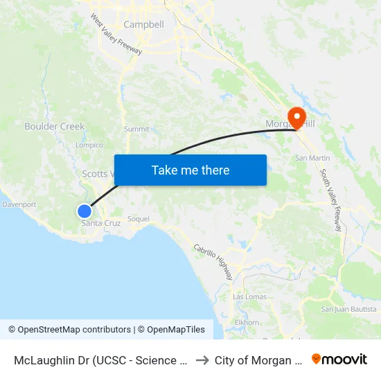 McLaughlin Dr (UCSC - Science Hill) to City of Morgan Hill map