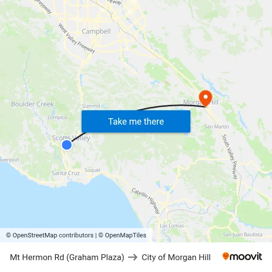 Mt Hermon Rd (Graham Plaza) to City of Morgan Hill map