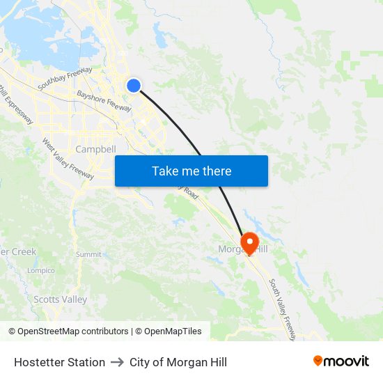 Hostetter Station to City of Morgan Hill map