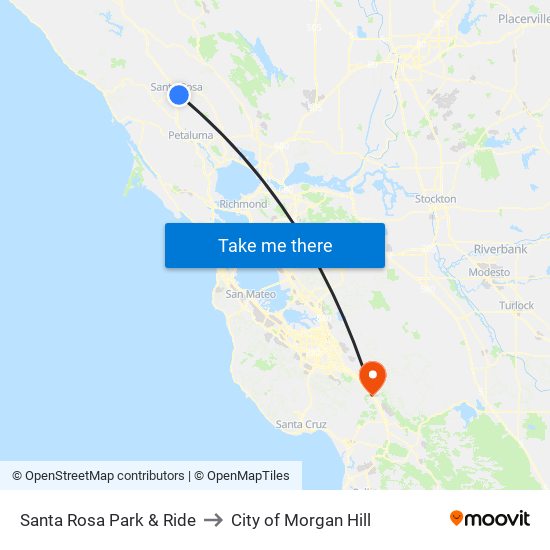 Santa Rosa Park & Ride to City of Morgan Hill map