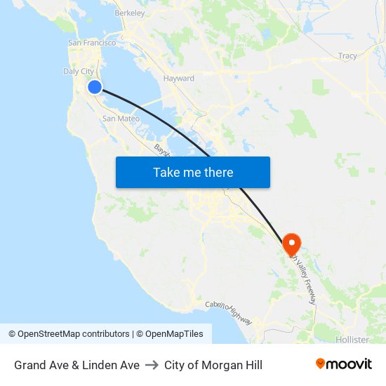 Grand Ave & Linden Ave to City of Morgan Hill map