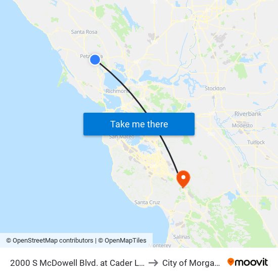 2000 S McDowell Blvd. at Cader Lane NB to City of Morgan Hill map