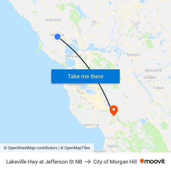 Lakeville Hwy at Jefferson St NB to City of Morgan Hill map