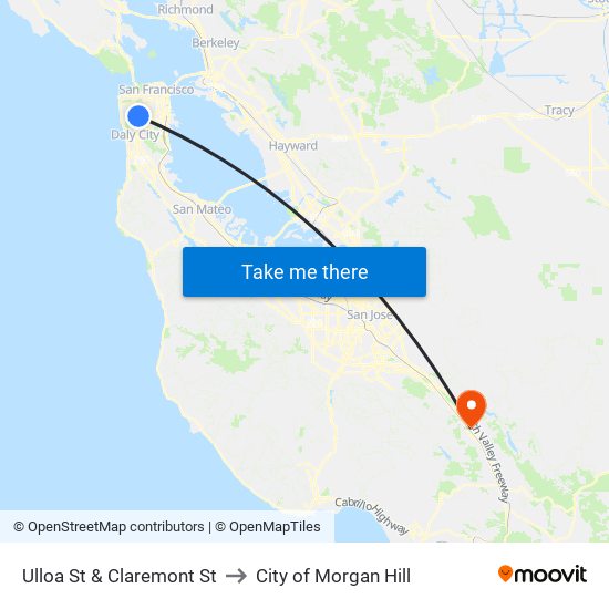 Ulloa St & Claremont St to City of Morgan Hill map