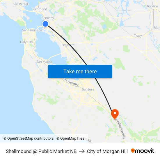 Shellmound @ Public Market NB to City of Morgan Hill map