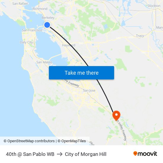 40th @ San Pablo WB to City of Morgan Hill map