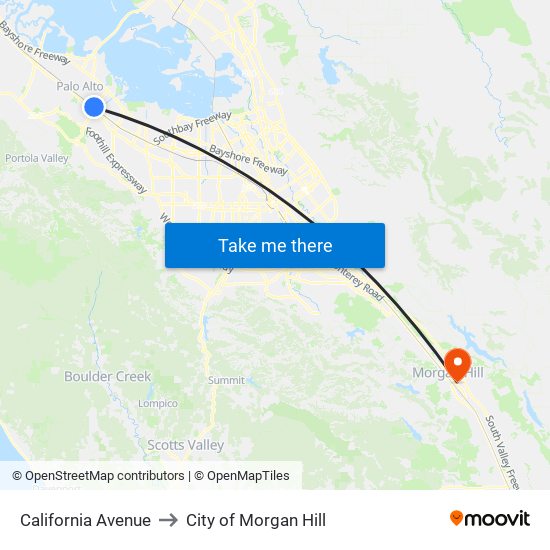 California Avenue to City of Morgan Hill map