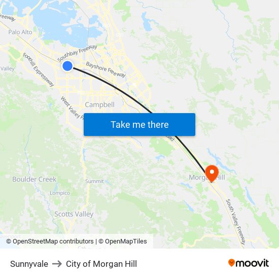 Sunnyvale to City of Morgan Hill map