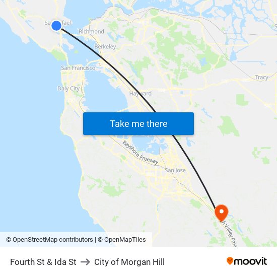 Fourth St & Ida St to City of Morgan Hill map