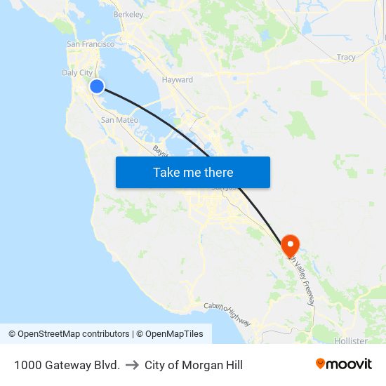 1000 Gateway Blvd. to City of Morgan Hill map