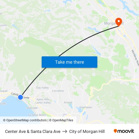 Center Ave & Santa Clara Ave to City of Morgan Hill map