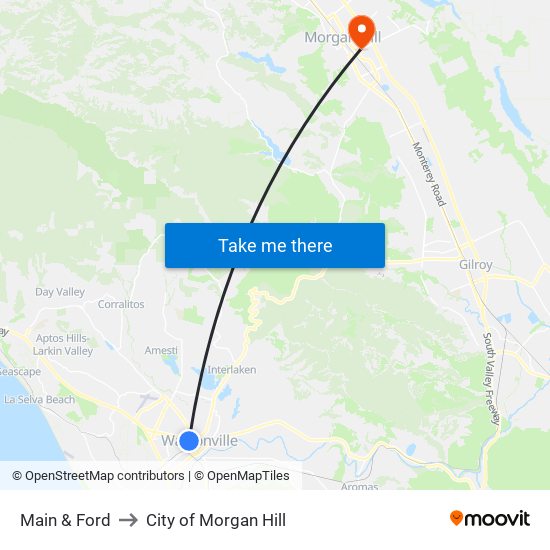 Main & Ford to City of Morgan Hill map