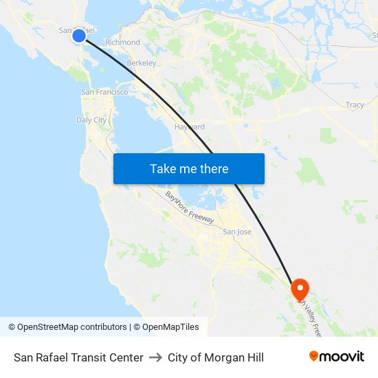 San Rafael Transit Center to City of Morgan Hill map