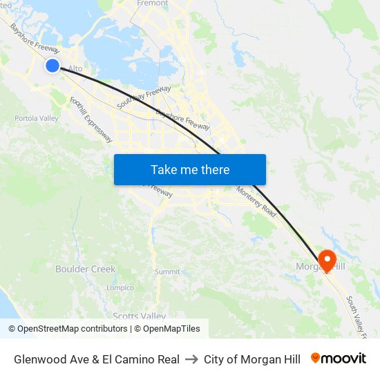 Glenwood Ave & El Camino Real to City of Morgan Hill map