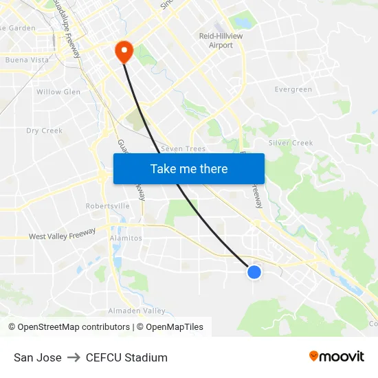 San Jose to CEFCU Stadium map