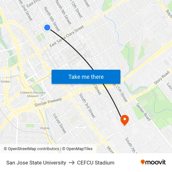 San Jose State University to CEFCU Stadium map
