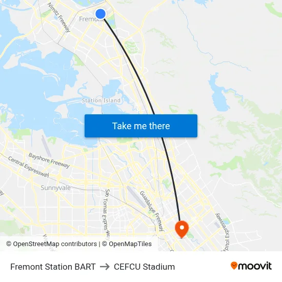 Fremont Station BART to CEFCU Stadium map