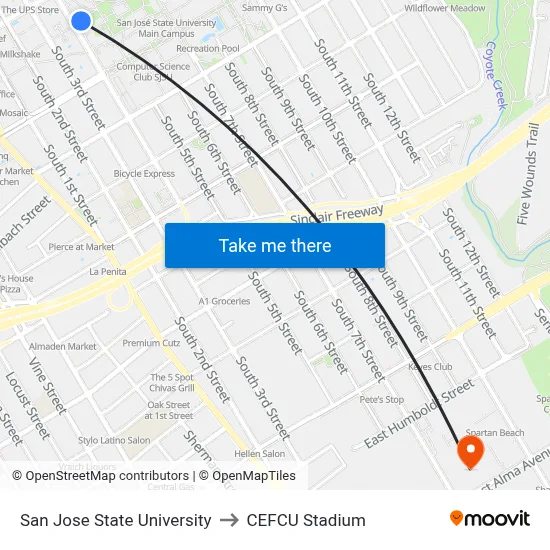San Jose State University to CEFCU Stadium map